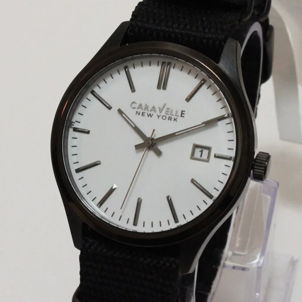 Caravelle Men's Quartz Field Watch By Bulova Black NATO Strap Black Case 41mm